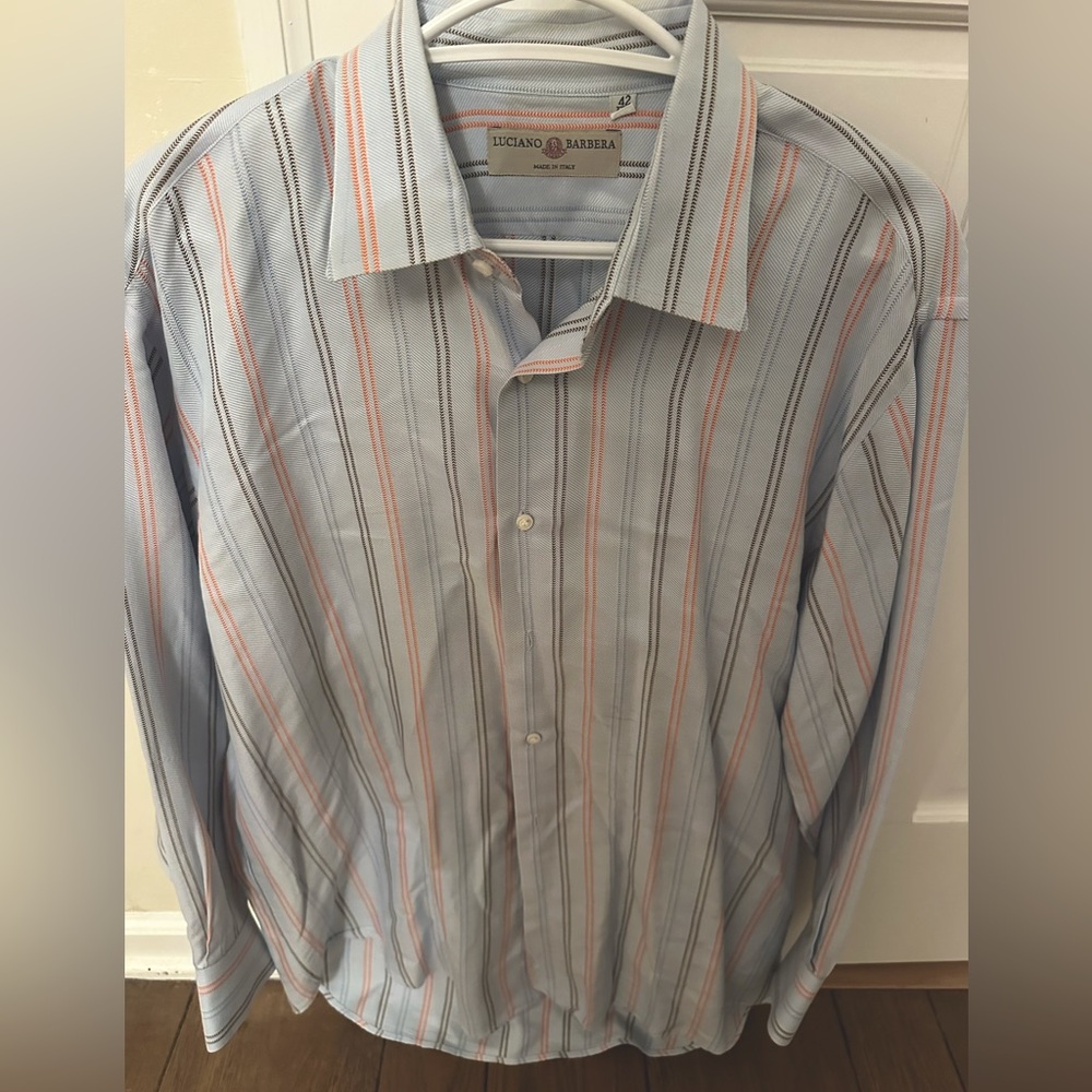 Luciano Barbera Men's Striped Shirt - Blue and Orange